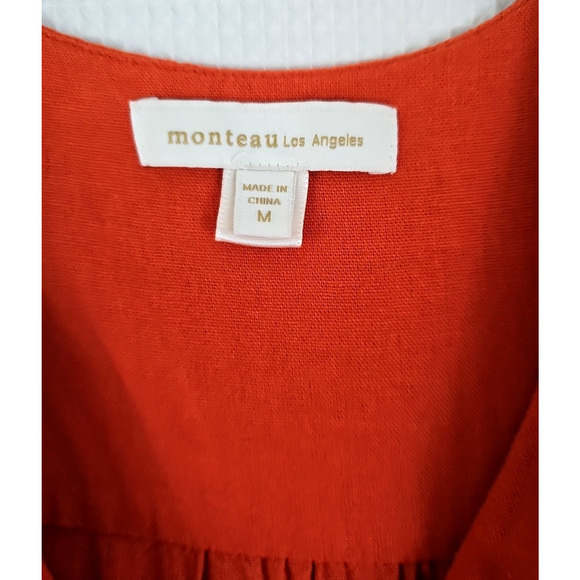 Monteau Los Angeles ~Woman Size M~ Orange Linen Blend V Neck Ruffle Maxi Dress. - Picture 12 of 15